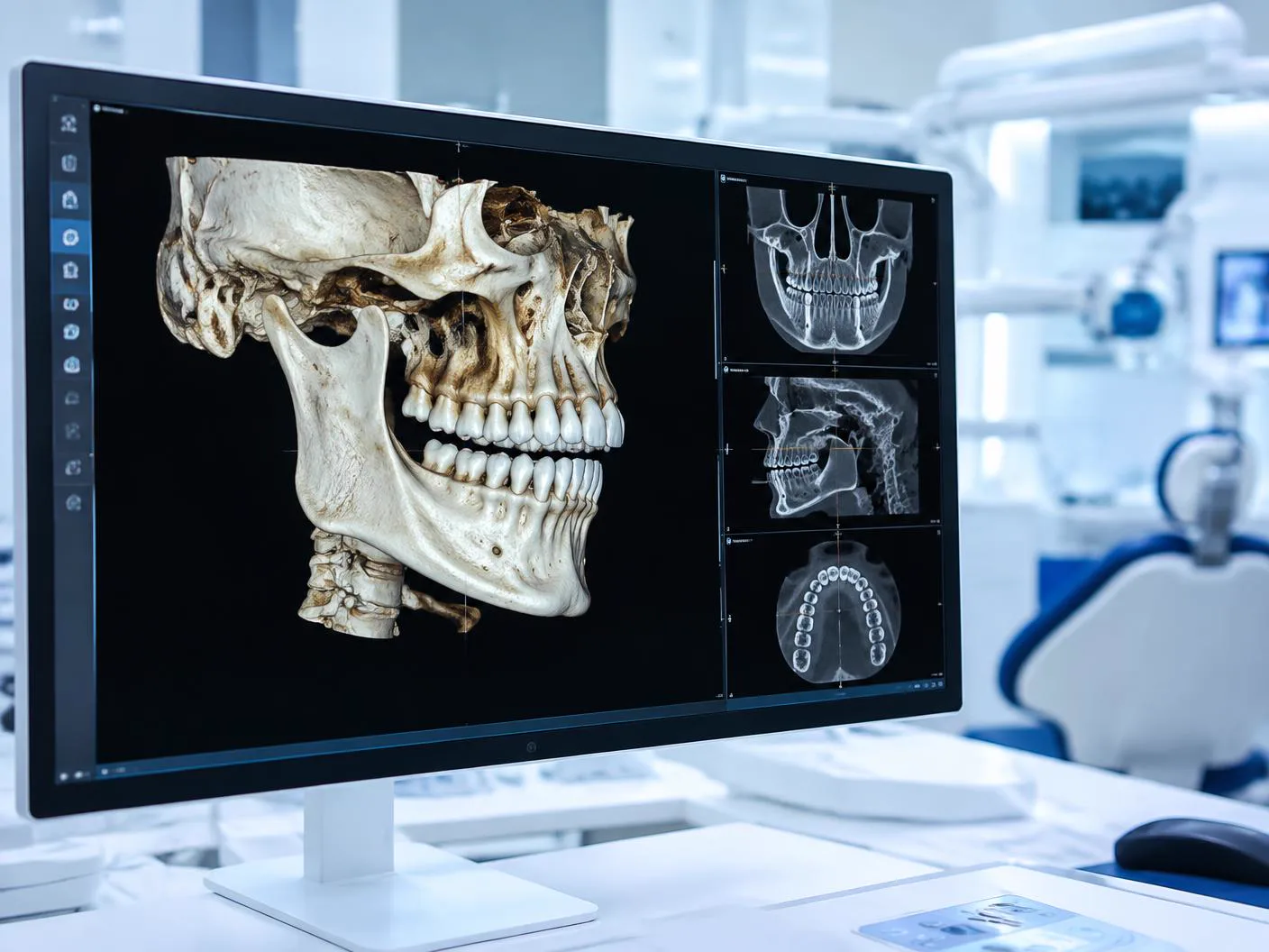 Three-dimensional CBCT skull and jaw reconstruction on a monitor